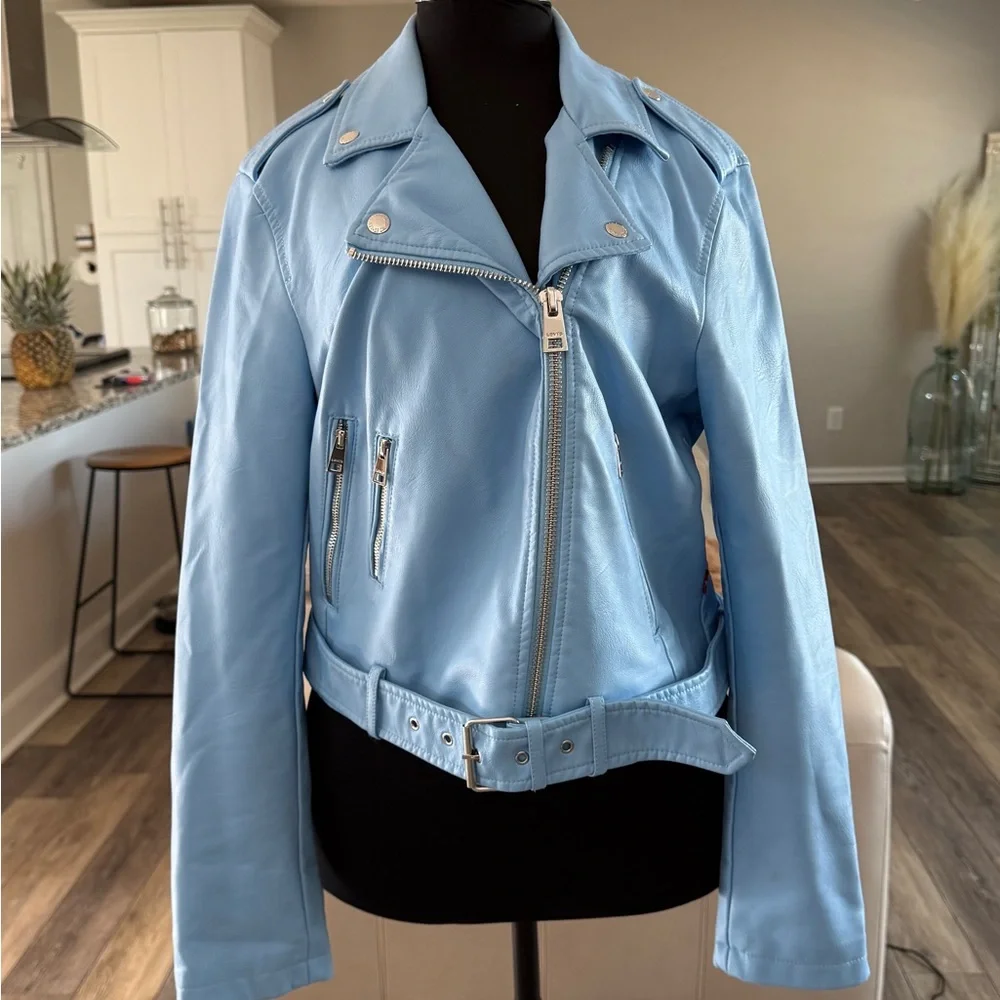 Levi's Light Blue Women's Leather Jacket - Picture 1 of 4